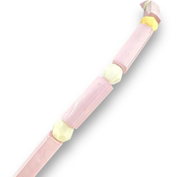 Chunky Disc White & Blue Beaded Resin Pink Straws Collar Necklace 18" - Picture 7 of 8